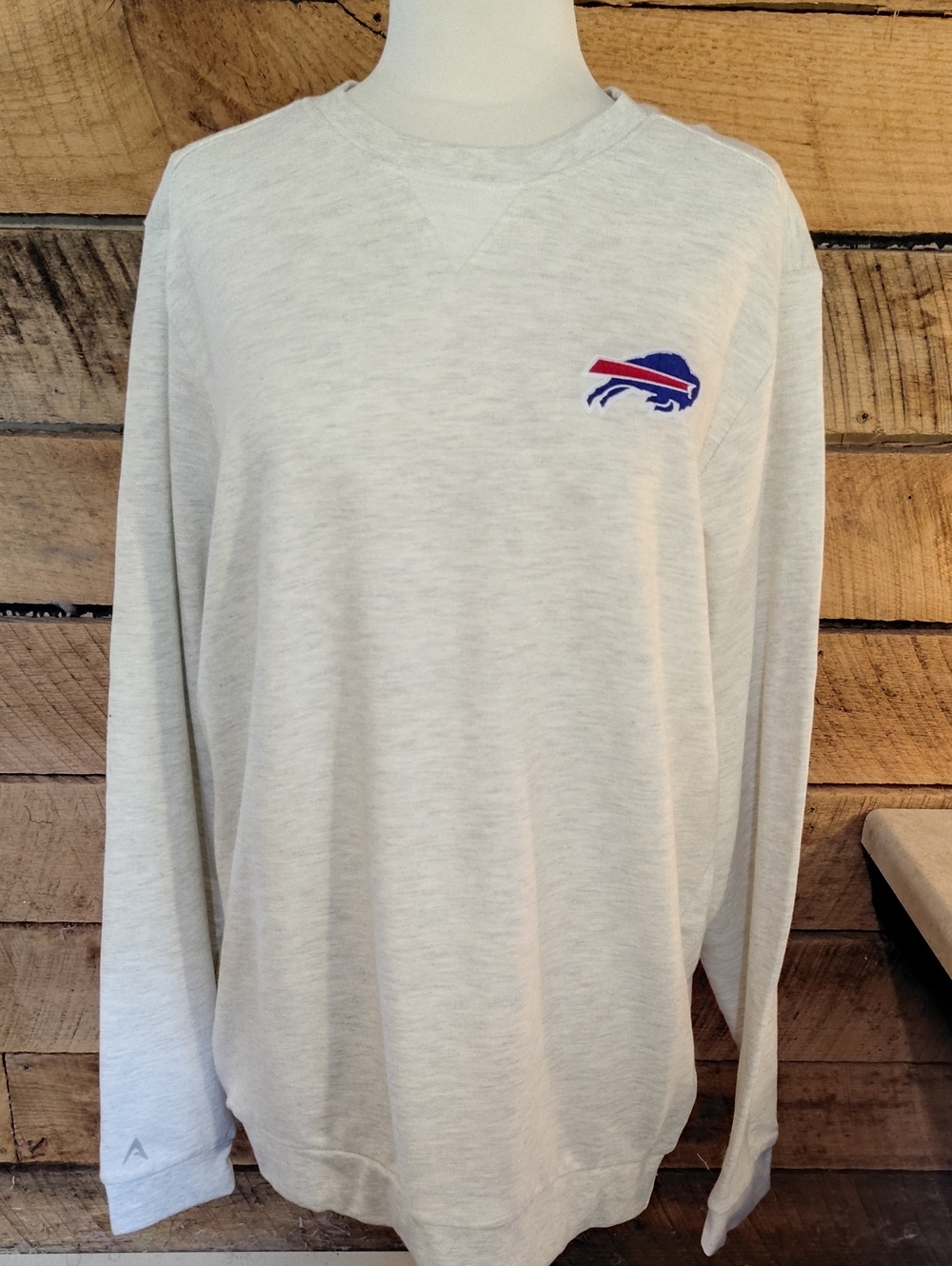 Buffalo BILLS Light Gray Crewneck Sweatshirt with Blue & Red Buffalo Logo Mens M